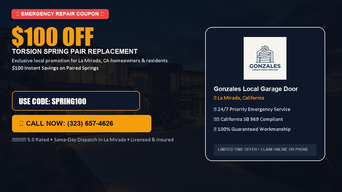 $100 OFF Heavy-Duty Torsion Spring Pair Replacement in La Mirada, CA