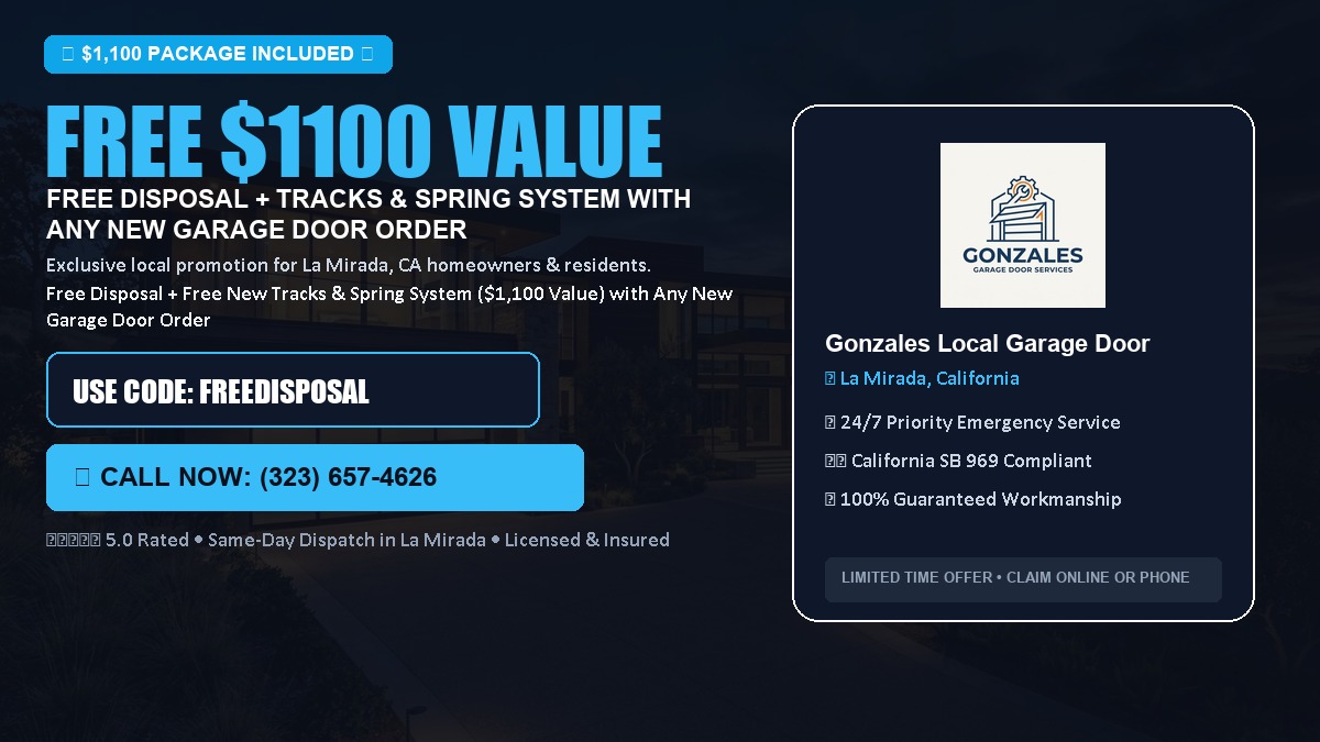 Free Disposal + Free New Tracks & Spring System with Any New Garage Door Order ($1100 Value) in La Mirada, CA