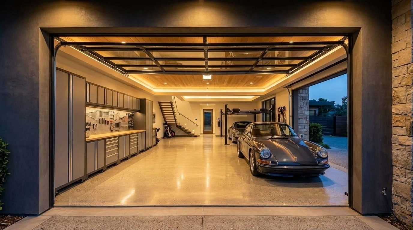Gonzales Local Garage Door Interior View of Custom Garage Door Overhead and Workshop